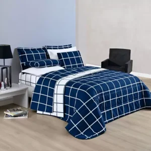 Cobre Leito Solteiro Azul Grid