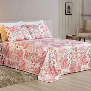 Cobre leito Queen Arezzo patchwork rosé
